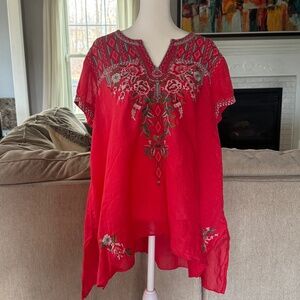JOHNNY WAS Embroidered Tunic Top Size Large